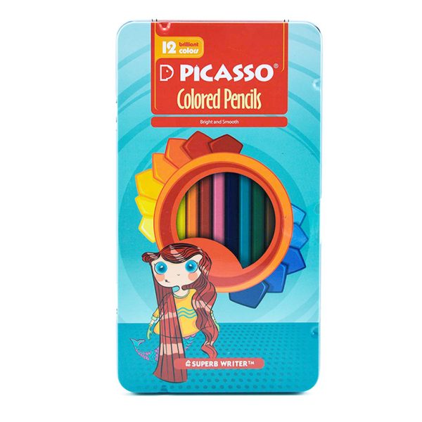 مداد رنگی 12 رنگ جعبه فلزی تخت پیکاسو PICASSO